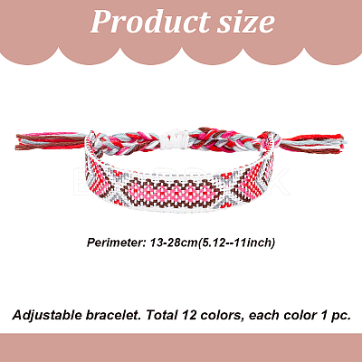 12Pcs 12 Colors Polyester Braided Cord Bracelets Set BJEW-AN0001-56-1