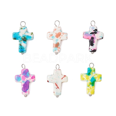 6Pcs 6 Colors Dyed Synthetic Turquoise Pendants PALLOY-JF04129-01-1