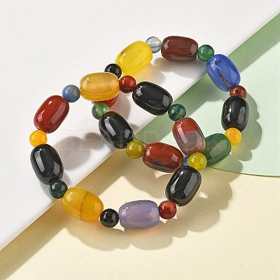 Natural Agate Bead Stretch Bracelets G-P570-01E-1