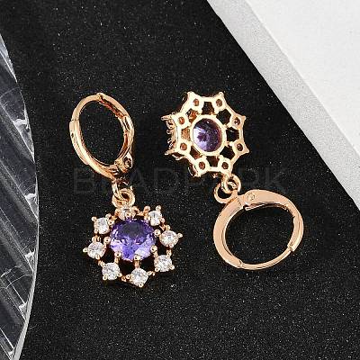 Brass Micro Pave Cubic Zirconia Leverback Earrings EJEW-K300-06G-1