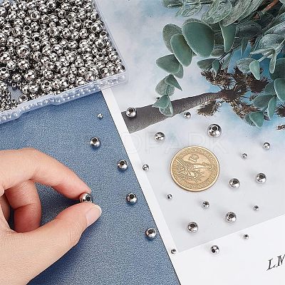 1050Pcs 5 Styles Round 304 & 316 Surgical Stainless Steel Spacer Beads STAS-NB0001-52-1