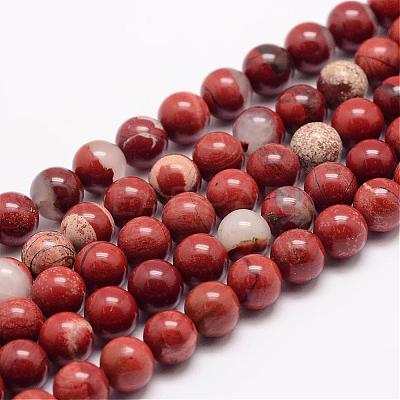 Natural Red Jasper Bead Strands G-K153-B19-6mm-1