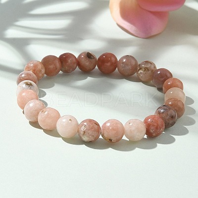 Natural Plum Blossom Jasper Beads Stretch Bracelets BJEW-F380-01-B08-1