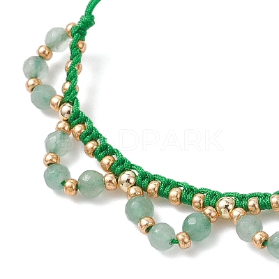 Flower Glass Seed Beads & Natural Green Aventurine Beaded Bracelets BJEW-MZ00222-01-1
