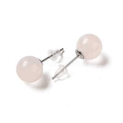 Natural Rose Quartz Stud Earrings G-B075-02P-05-1