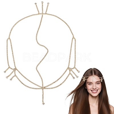 Brass Rhinestone Bridal Headbands for Women OHAR-WH20014-003G-1