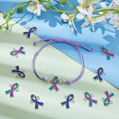 40Pcs 2 Colors Two Tone Alloy Enamel Awareness Ribbon Links Connector Charms ENAM-WR0001-16-1