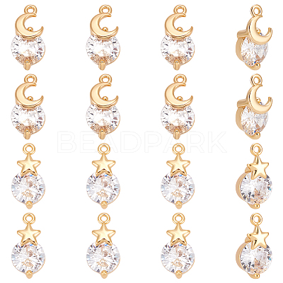 16Pcs 2 Styles Brass Micro Pave Cubic Zirconia Charms KK-UN0005-33-1