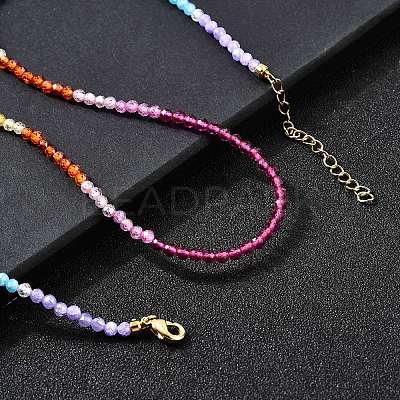 3MM Faceted Round Colorful Cubic Zirconia Beaded Necklaces for Women NJEW-A047-01G-1