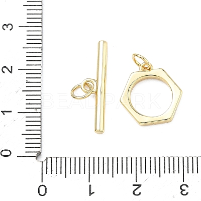 Hexagon Brass Toggle Clasps KK-C251-18G-1