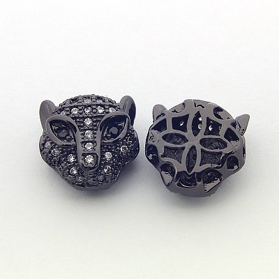 Brass Micro Pave Cubic Zirconia Leopard Beads ZIRC-L007-41-1