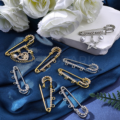 16Pcs 2 Colors Iron Rhinestone Safety Pins FIND-SC0022-23B-1