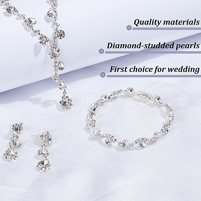 1 Set Crystal Rhinestone Lariat Necklace & Link Chain Bracelet & Dangle Stud Earrings SJEW-AN0001-04-1