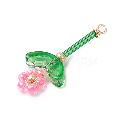 Glass Seed Beaded Flower Pendants PALLOY-MZ00668-1