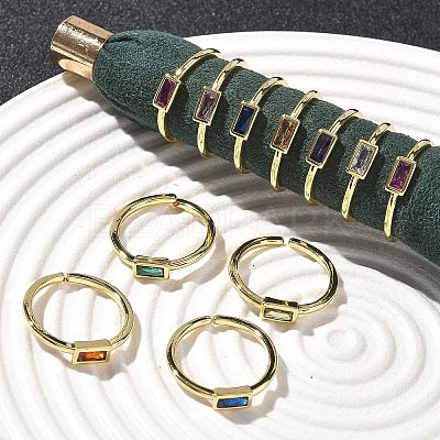 Rectangle Brass with Glass Cuff Rings for Women RJEW-Z111-05G-1