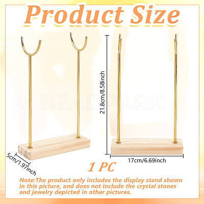 Alloy Crystal Wand Display Stands with Wooden Base BDIS-WH0014-07B-G-1