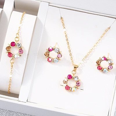 Ring Alloy Rhinestone Pendant Necklaces & Braceleta & Stud Earrings Sets WG4EA96-03-1