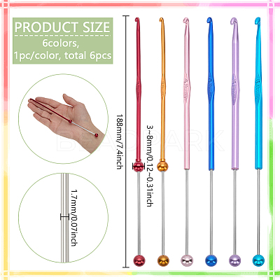 6Pcs 6 Colors 201 Stainless Steel Beadable Crochet Hooks FIND-FG0004-78-1