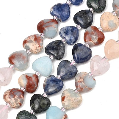 Gradient Color Cherry Quartz Glass & Synthetic Shoushan Stone & Natural Quartz Crystal & Sodalite Kambaba Jasper Beads Strands G-B185-A08-1
