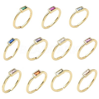 Rectangle Brass with Glass Cuff Rings for Women RJEW-Z111-05G-1