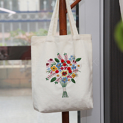 DIY Flower Bouquet Pattern Tote Bag Embroidery Kit PW22121375828-1