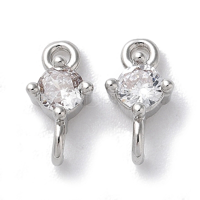 Rack Plating Brass Pave Clear Cubic Zirconia Connector Charms KK-Z039-39P-1