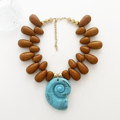 Ocean Plastic Shell Shape Pendant Teardrop Beaded Necklaces for Women FS-WG4B22D-01-1