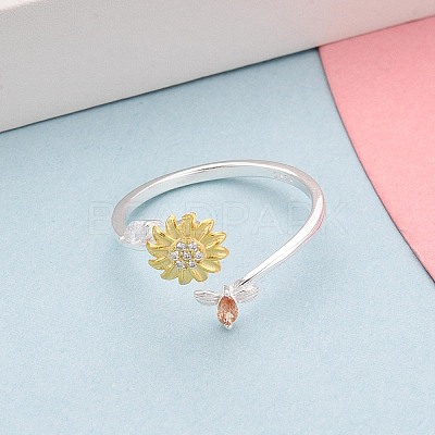 925 Sterling Silver Micro Pave Cubic Zirconia Open Cuff Rings for Women STER-N016-138SG-1