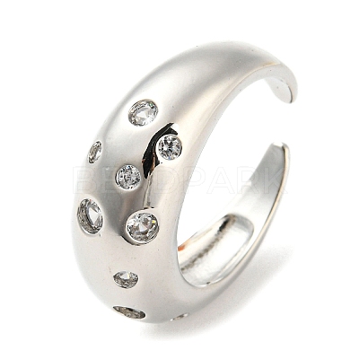 Brass Micro Pave Cubic Zirconia Open Cuff Ring RJEW-C033-15P-1