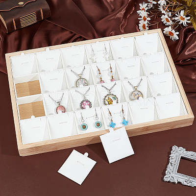 24 Grids Bamboo Pendant Display Trays with PU Imitation Leather Display Cards ODIS-WH0086-091A-02-1