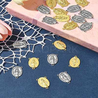 20Pcs 2 Colors Holy Oval Carved Virgin Mary Tibetan Style Alloy Chandelier Component Links TIBE-FS0001-15-1