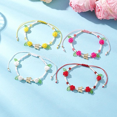 Glass Seed Bead and Resin Braided Bead Bracelets for Women BJEW-MZ00237-1