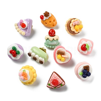 12Pcs 12 Styles Cute Fruit Cake Themed Resin Pins JEWB-CJ0003-11-1