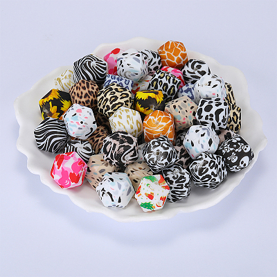 Colorful Pattern Printed Silicone Focal Beads LS-SI-JX0022A-18-1