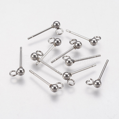 Non-Tarnish 202 Stainless Steel Ball Stud Earring Findings X-STAS-F141-06P-3mm-1