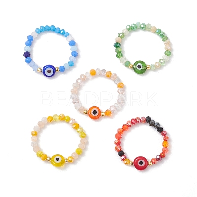 Handmade Evil Eye Lampwork with Glass Finger Rings for Women RJEW-JR00939-1