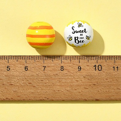 10Pcs 4 Styles Printed Natural Wood European Beads WOOD-FS0001-16-1