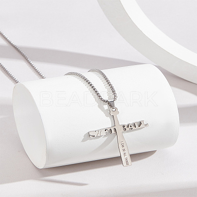 1Pc Stainless Steel Letter Cross Pendant Box Chain Necklaces for Men NJEW-LP0001-18-1