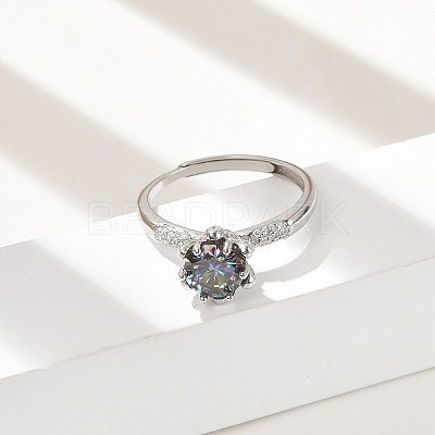 Rhodium Plated 925 Sterling Silver Moissanite Adjustable Rings for Women RJEW-U038-04P-1