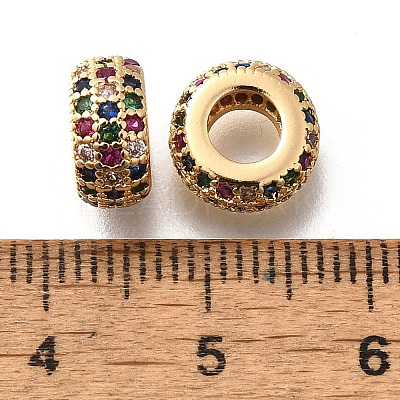 Brass Micro Pave Cubic Zirconia European Beads KK-M318-19G-1