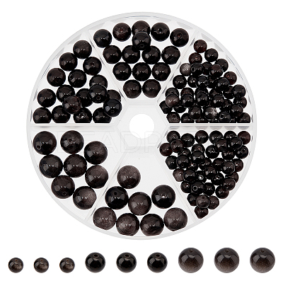128Pcs 3 Size Natural Silver Obsidian Beads G-CA0001-36-1