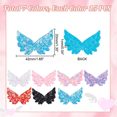 105Pcs 7 Colors Angel Wing Polyester Embroidery Appliques PATC-GA0001-27-1