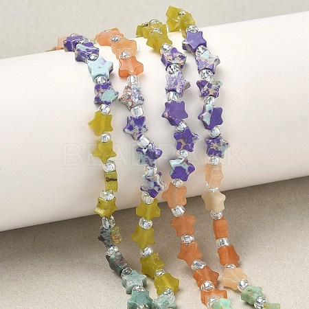 5 Styles Synthetic Imperial Jasper & Natural Red Aventurine & HuBei Turquoise & Lemon Jade & African Turquoise Beads Strands G-D095-A06-1