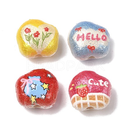 Printed & Frosted Opaque Acrylic Beads OACR-Z039-09-1