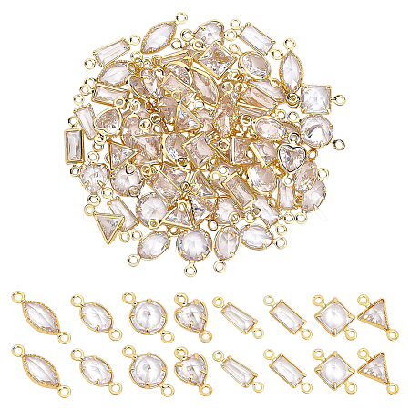 64Pcs 8 Styles Brass Pave Clear Cubic Zirconia Connector Charms KK-ME0004-10-1
