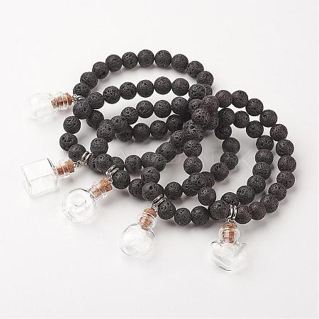 Lava Rock Bead Charm Bracelets BJEW-JB02602-1