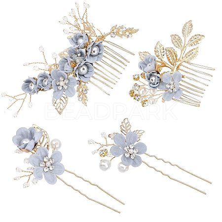 Bridal Alloy Rhinestone Hair Combs & Hair Forks Set PHAR-WH0015-06G-1