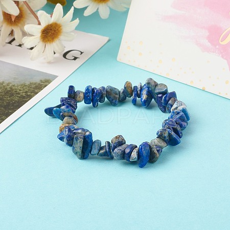 Natural Lapis Lazuli Chip Bead Stretch Bracelets for Children BJEW-JB06388-04-1