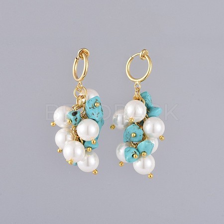 Synthetic Turquoise Chip Clip-on Earrings EJEW-JE03834-04-1