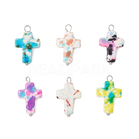 6Pcs 6 Colors Dyed Synthetic Turquoise Pendants PALLOY-JF04129-01-1